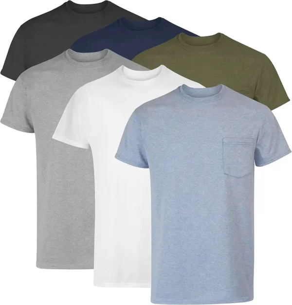 Hanes Men's Pocket Undershirt Pack, Cotton Crew Neck T-Shirt, Moisture Wicking Tee, Assorted 6-Pack